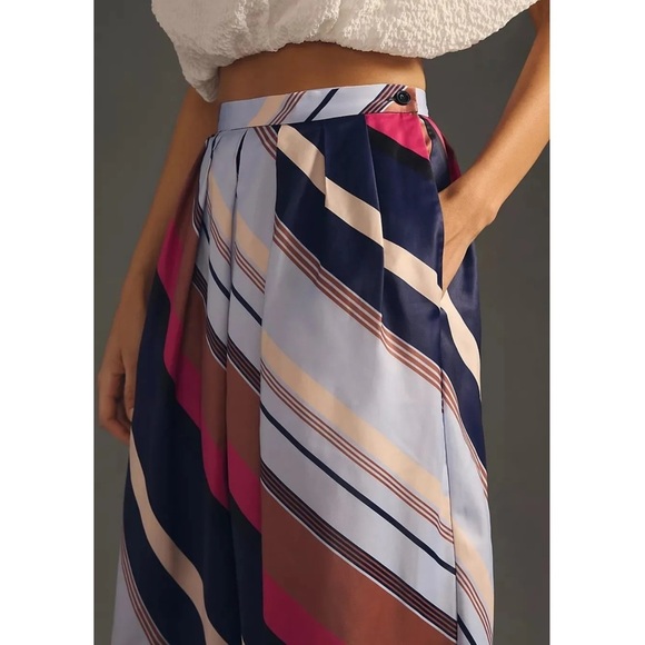 By Anthropologie Silky Balloon Pants New ANTHRO Striped Slacks Pink Blue Cream - Picture 3 of 6